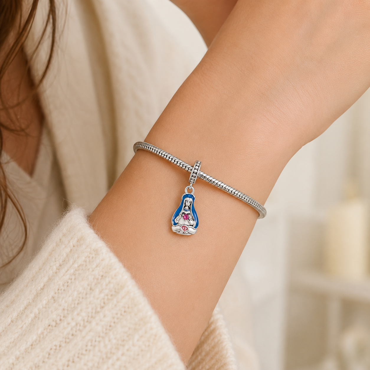 Dije Pureza Celestial: Colgante del Inmaculado Corazón de María Plata