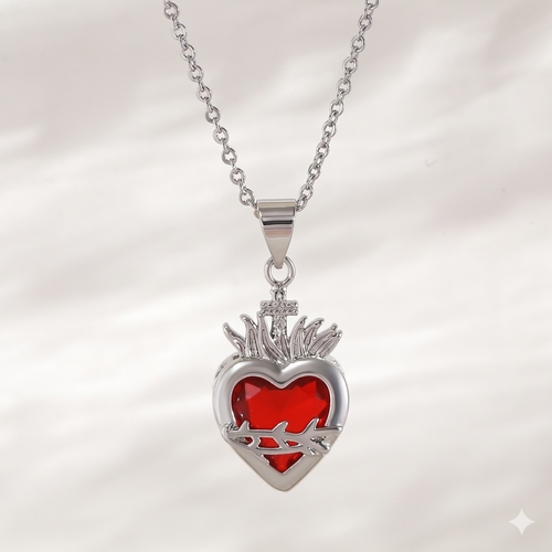 Luz de Cristo Plateado: El Sagrado Corazón en Cristal Infinito