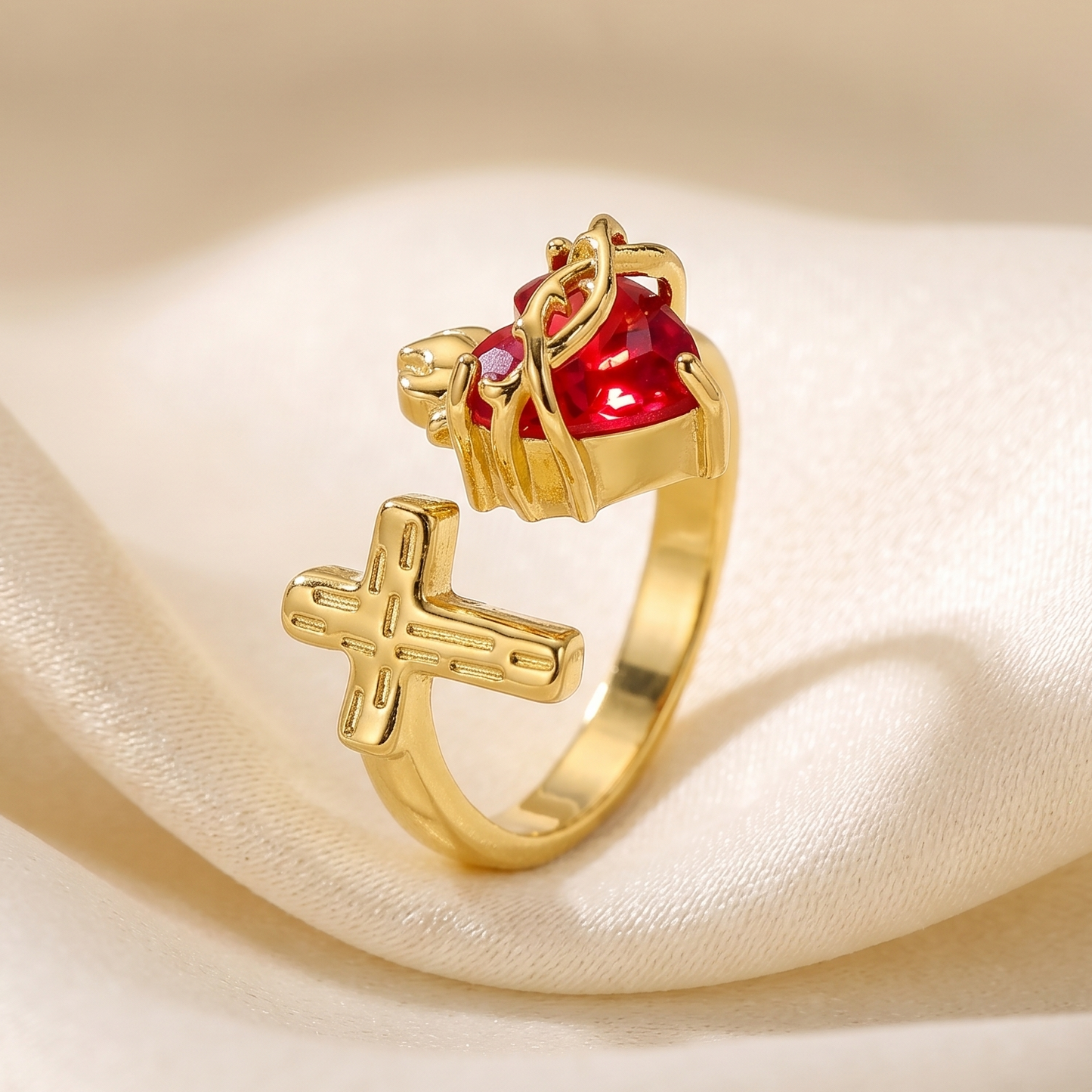 Anillo Luz de Cristo: El Sagrado Corazón en Cristal Infinito