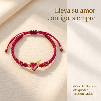 Pulsera Luz de María: El Sagrado Corazón en Cristal infinito (Rojo)