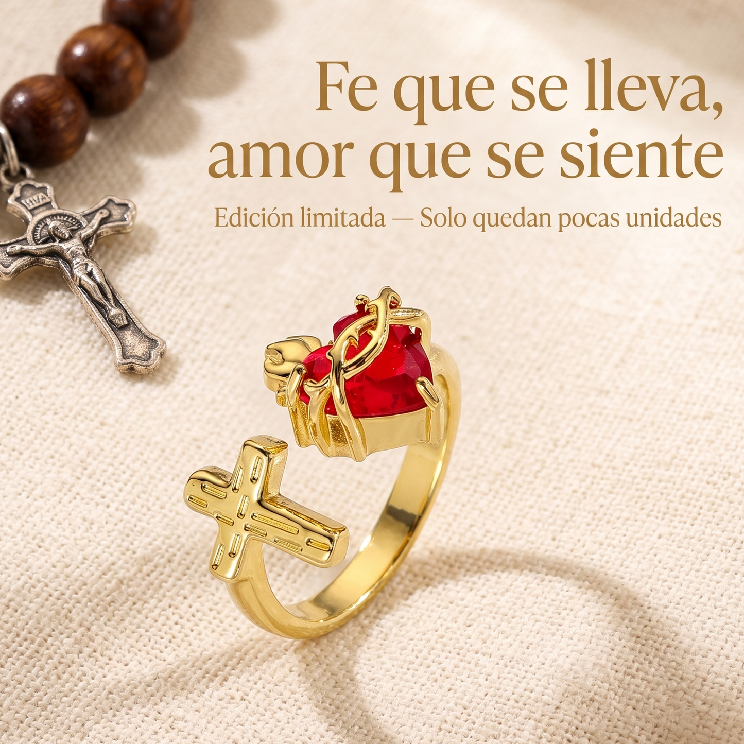 Anillo Luz de Cristo: El Sagrado Corazón en Cristal Infinito