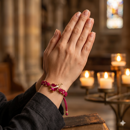 Pulsera Luz de María: El Sagrado Corazón en Cristal infinito (Rojo)