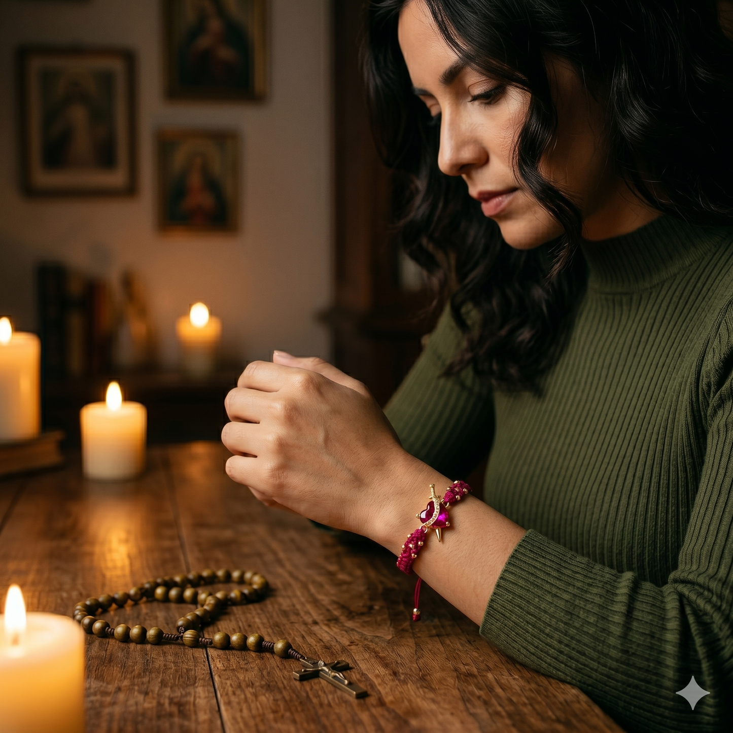 Pulsera Luz de María: El Sagrado Corazón en Cristal infinito (Rojo)