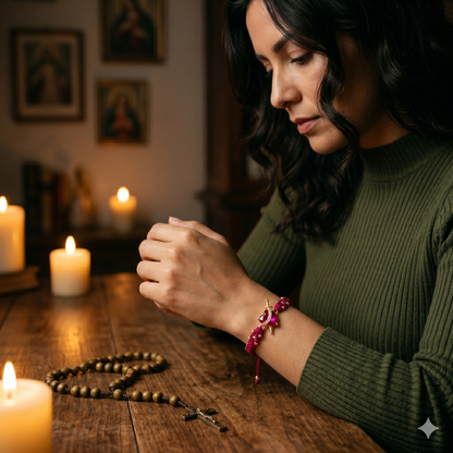 Pulsera Luz de María: El Sagrado Corazón en Cristal infinito (Rojo)