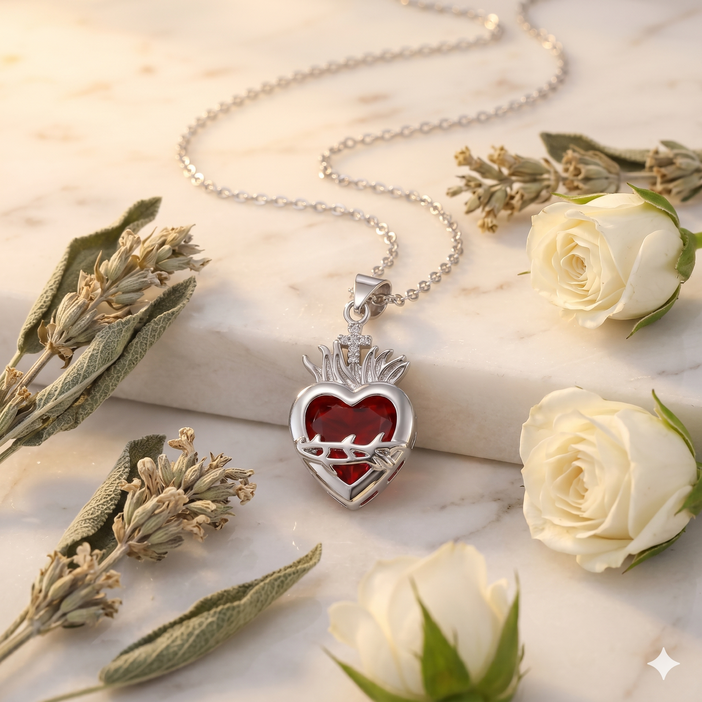 Luz de Cristo Plateado: El Sagrado Corazón en Cristal Infinito
