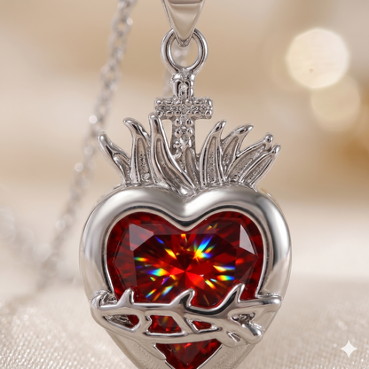 Luz de Cristo Plateado: El Sagrado Corazón en Cristal Infinito