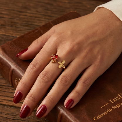 Anillo Luz de Cristo: El Sagrado Corazón en Cristal Infinito