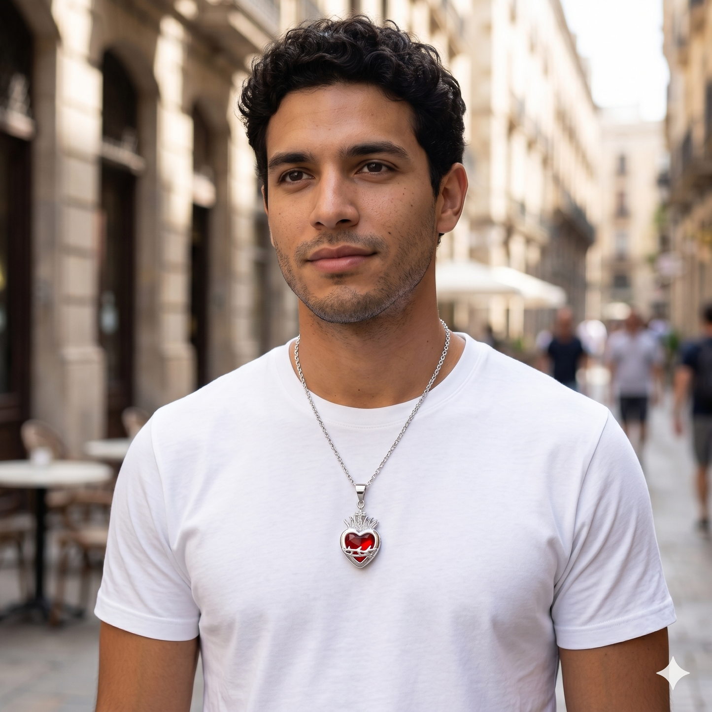 Luz de Cristo Plateado: El Sagrado Corazón en Cristal Infinito
