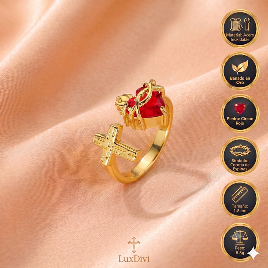 Anillo Luz de Cristo: El Sagrado Corazón en Cristal Infinito