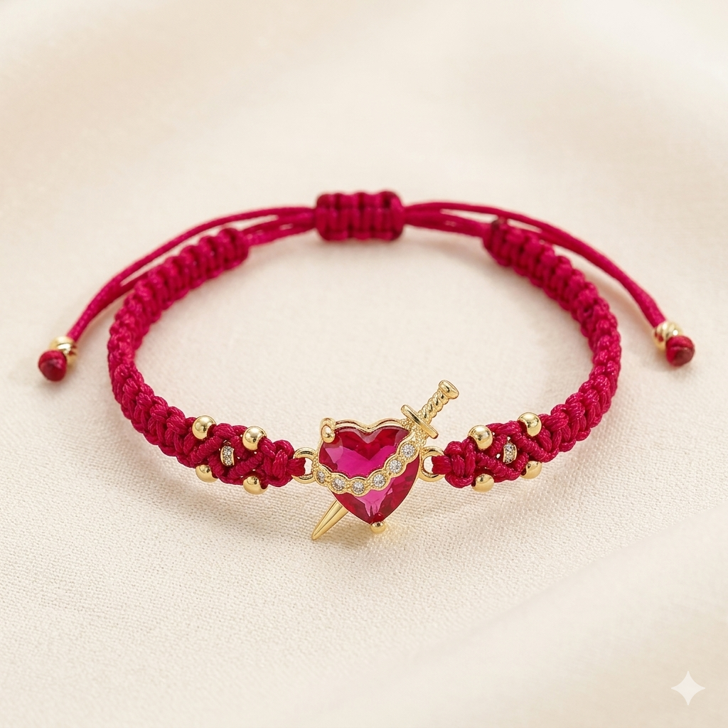 Pulsera Luz de María: El Sagrado Corazón en Cristal infinito (Rojo)